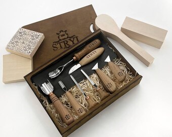 Wood Carving Toolkit, 8 Tools, Basswood Blanks, Gouges Set, Video Tutorial
