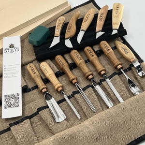 Wood carving toolset 12 pcs Chisels and Gouges STRYI Profi, Tools for wood carving, Woodworking kit, Ready to gift