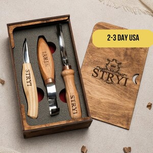 Spoon carving set of 3 tools, Wood carving tools, Personalized woodcarving set, Wood carving knife, Spoon making set, Gift for mom and dad