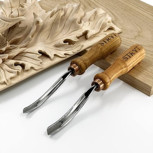 Long bent gouge, V-Parting chisels, Stitching chisel, Woodcarving tools, Perfect woodworking supply for relief carving, Relief carving tools