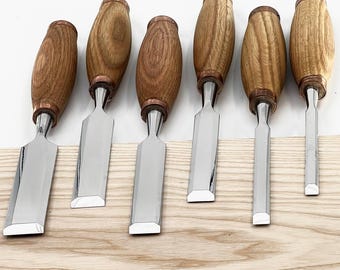 STRYI Profi ノミセット 6本組、大工・木工用鍛造鋼彫刻ツール、ベンチツール、木彫りツール、フラットノミ