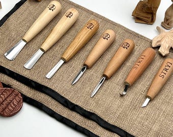 DIY Wood Carving Kit, 7 Forged Chisels, Fine Detailing, Gift for carver, Versatile DIY set