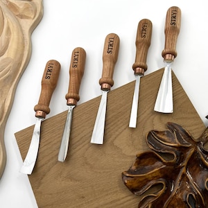 Relief Carving Tools Set, 5 Pcs Wood Carving Chisels & Gouges, Professional Hand Forged Wood Carving Kit, Long Bent Gouge, V Tool