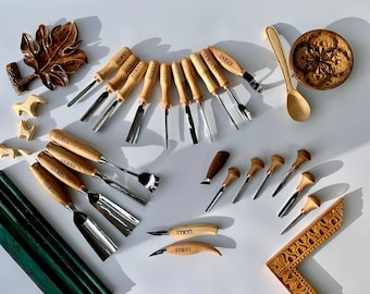 STRYI 23-teiliges Holzschnitzwerkzeugset, Holzbearbeitungsbeitel und Messer, Geschenk für Holzarbeiter