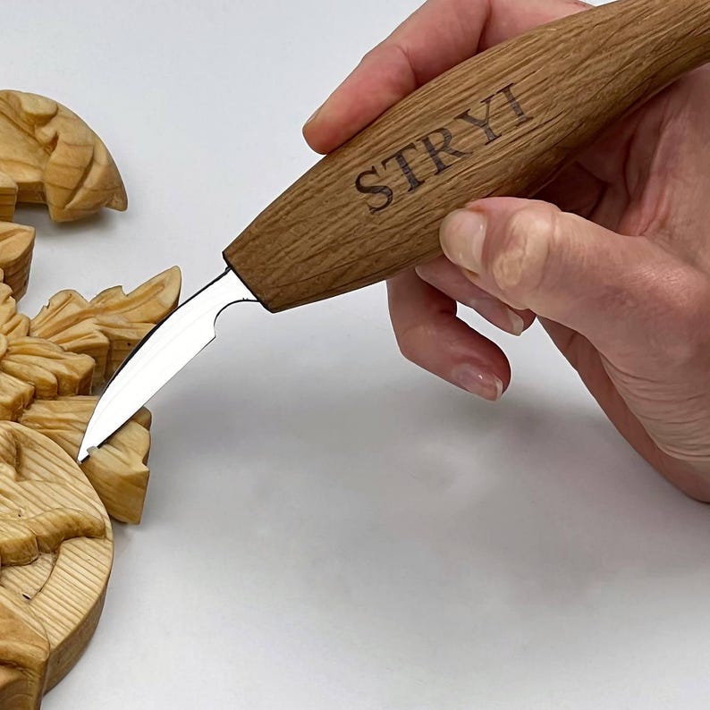 Houtsnijmes, gesmeed houtsnijmes, Whittling-mes 38 mm, houtsnijwerk, spaandersnijmes, gedetailleerd houtbewerkingsgereedschap, cadeau vader afbeelding 9