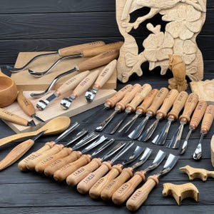Professional Wood Carving Tools Set, Wood Carving Chisels & Gouges, Hand Forged Woodworking Tools, Relief Sculpture Bowl Spoon Carving Kit