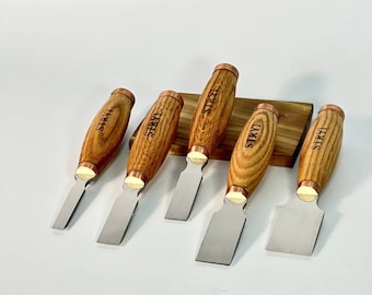 Set di scalpelli corti di 5 strumenti, strumenti per intaglio in acciaio forgiato per carpenteria e lavorazione del legno, strumenti da banco, strumenti per intaglio del legno, scalpelli piatti