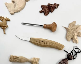 Wood Carving Set, Oak Handle, Basswood Blank, Whittling Knife