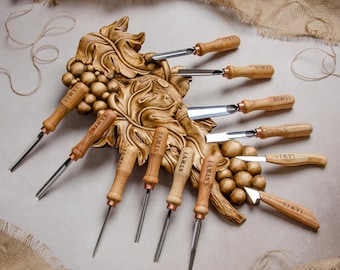 Wood Carving Kit, 12pc Forged Carbon Steel Chisels, Woodworking Gouges