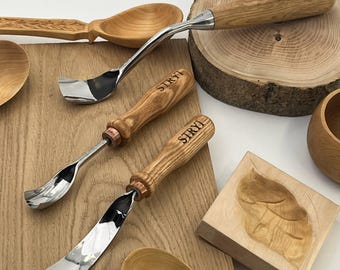 Träsnideriverktygsset med böjd skölp, skedskålssniderisats