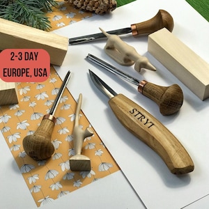 Wood carving tools set, Wood carving kit, Personalized gift for husband, Handforged knife set, Carving chisel set, Gift for mom Gift for dad