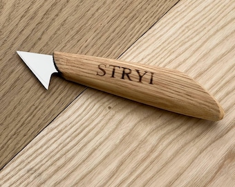 Hand Forged Wood Carving Knife 35mm, Oak Handle, Carbon Steel Blade