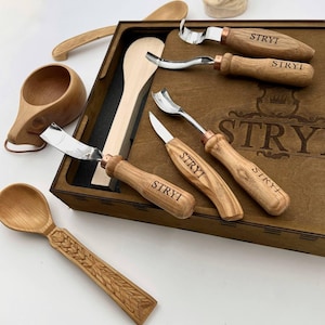 STRYI Spoon Carving Tool Set, Hook Knives & Gouges, Woodworking Gift