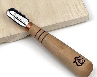 斜めのベベルが付いた短いVパーティングノミ、ベベルアングルノミ、木彫りツール、鍛造鋼ツール、彫刻家への贈り物、父の日の贈り物