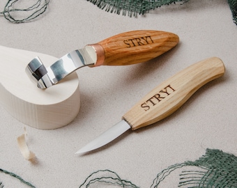 Wood carving tool, Spoon carving set of 2 tools, Hook & Detail knife, Wood spoon carving, Spoon carving blanks, Gift for mom, Gift for dad