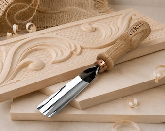 Relief Carving Gouge, Sweep #8 Wood Carving Gouge, Straight Wood Carving Chisel, Long Gouge for Relief Carving, Oak Handle, STRYI