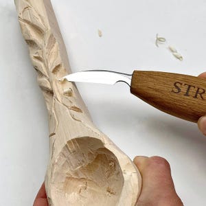 Houtsnijmes, gesmeed houtsnijmes, Whittling-mes 38 mm, houtsnijwerk, spaandersnijmes, gedetailleerd houtbewerkingsgereedschap, cadeau vader afbeelding 3