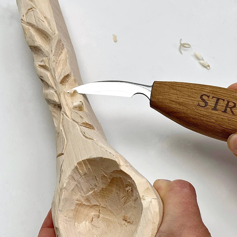 Houtsnijmes, gesmeed houtsnijmes, Whittling-mes 38 mm, houtsnijwerk, spaandersnijmes, gedetailleerd houtbewerkingsgereedschap, cadeau vader afbeelding 3