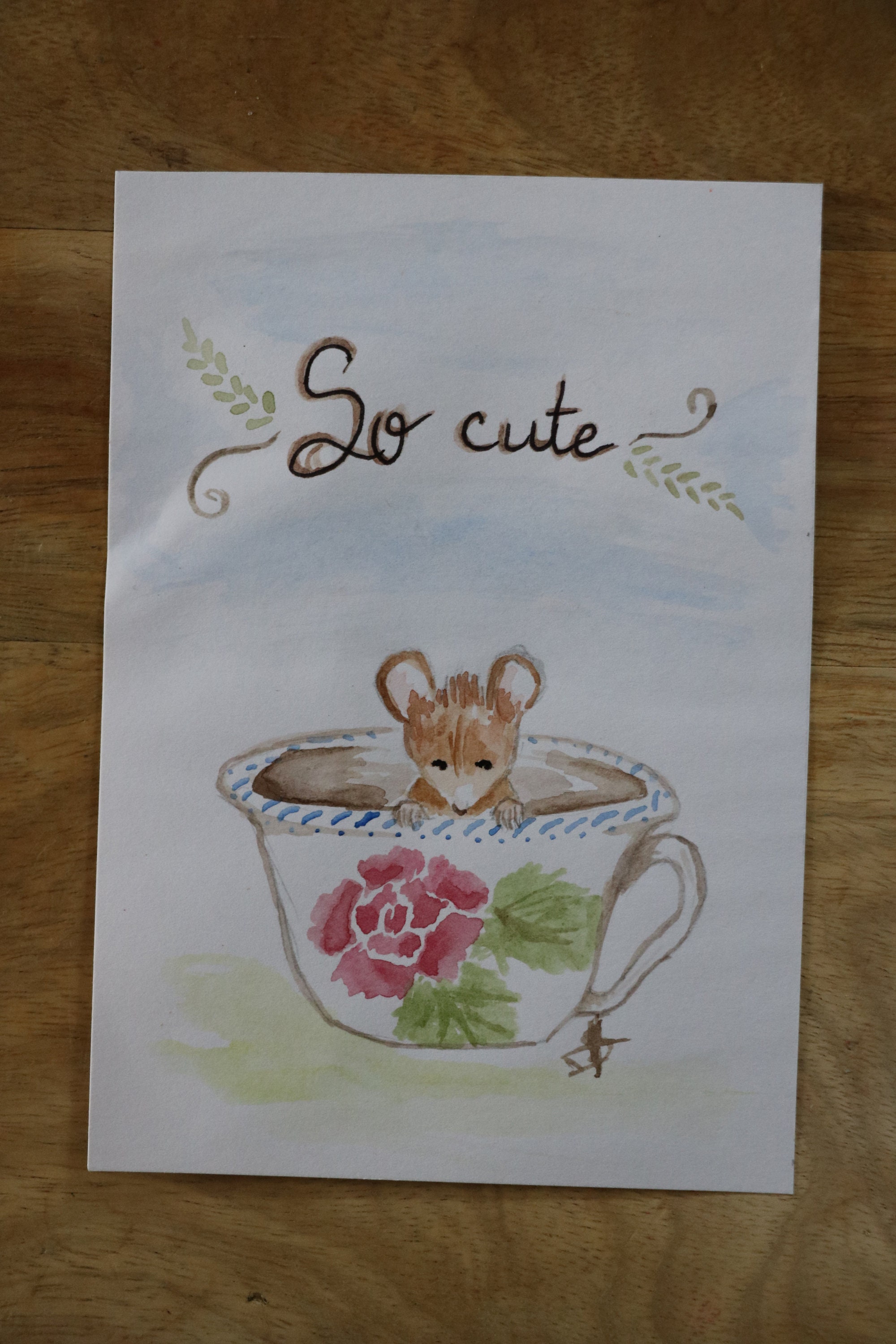 Aquarelle Souris Dans Une Tasse
