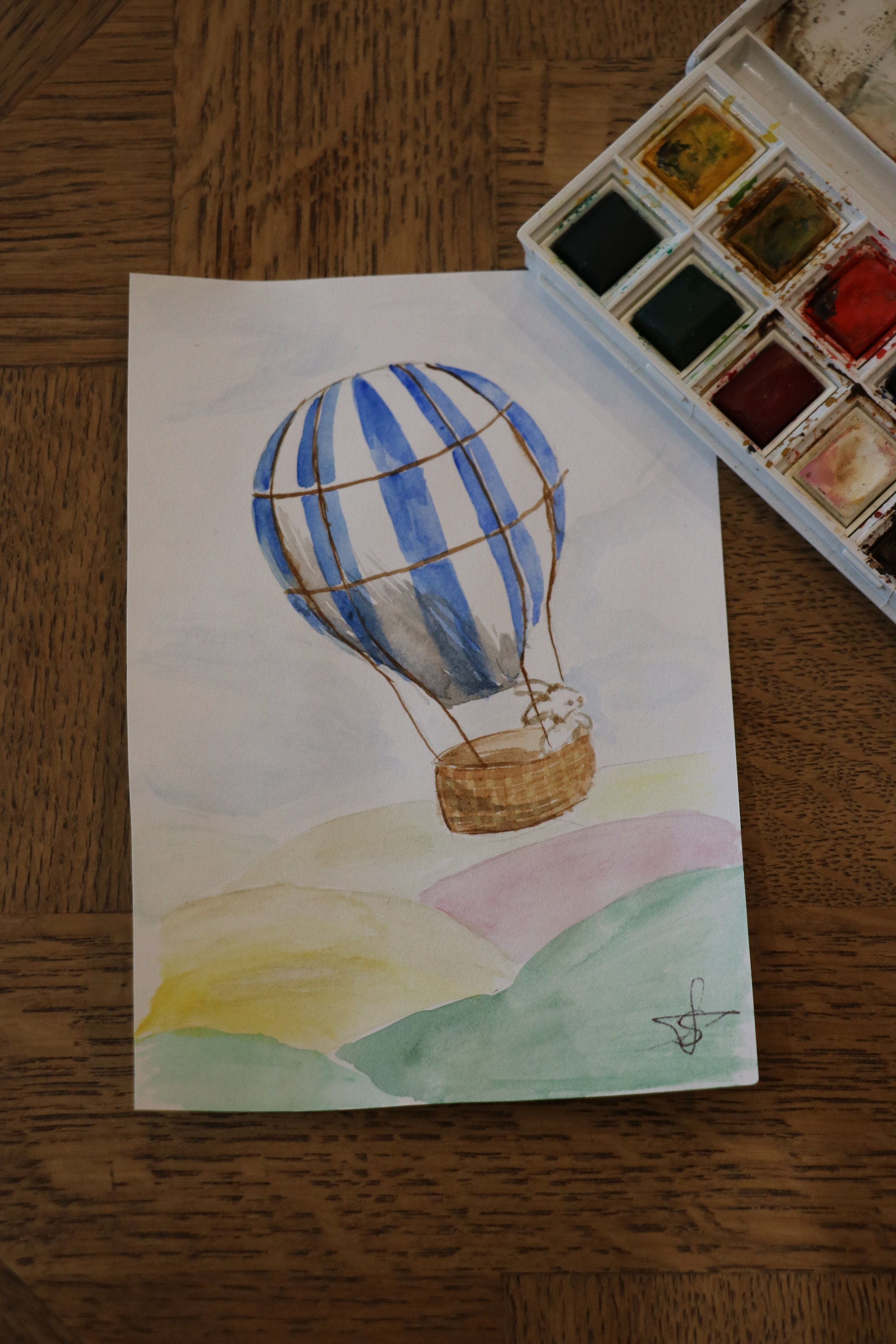 Voyage en Montgolfière - Aquarelle