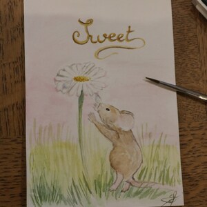 Aquarelle - La souris et la pâquerette