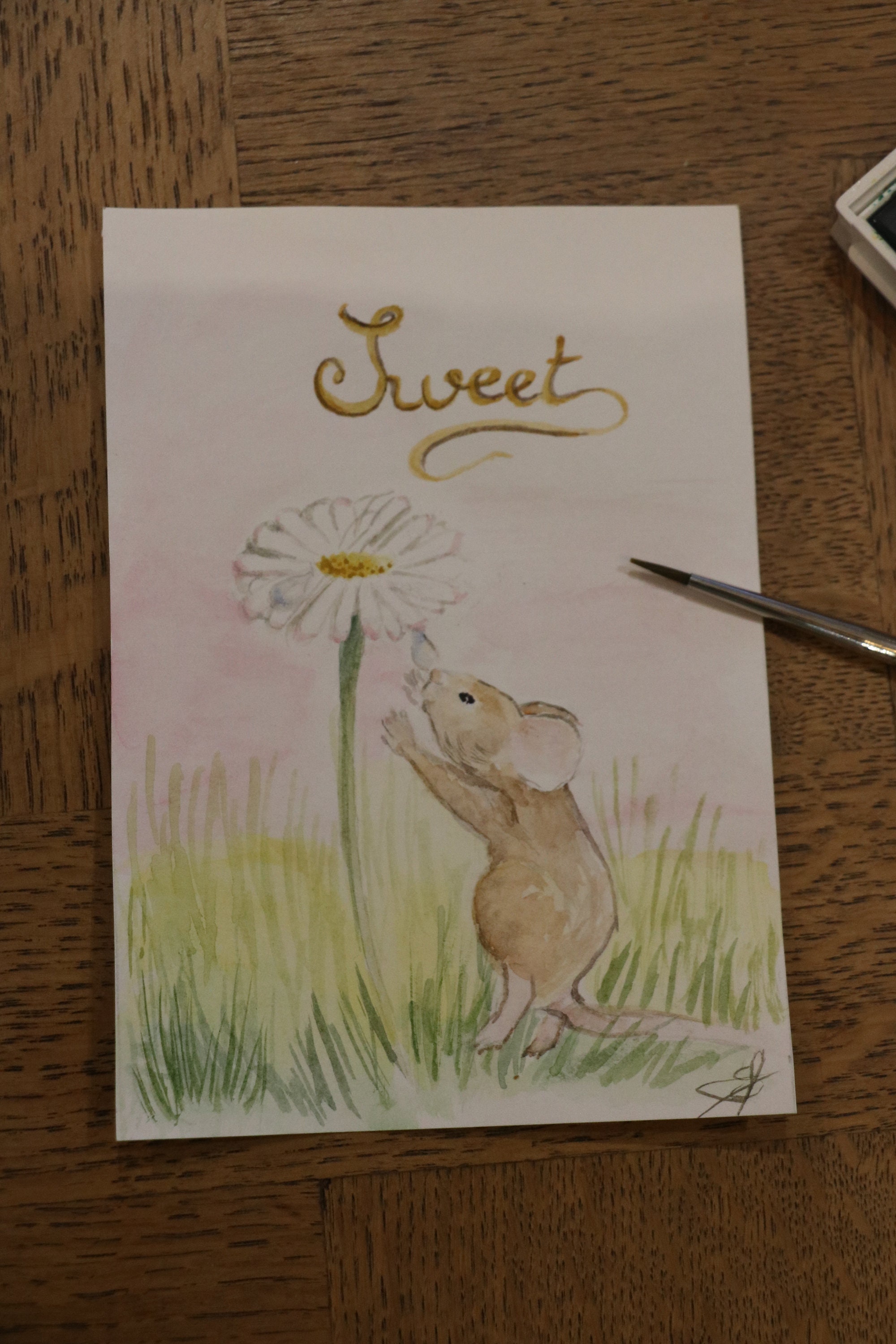 Aquarelle - La Souris et La Pâquerette