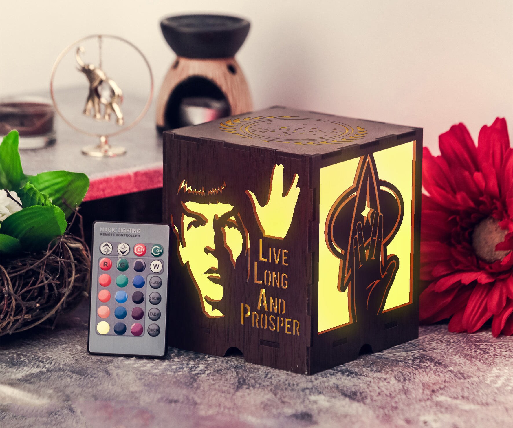 Star trek led lamp Gift for dad Wood nightlight Color led lamp Etsy