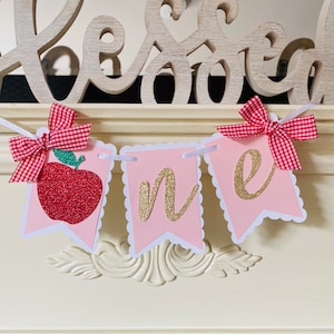 Apple First Birthday High Chair Banner: Red Glitter Apple Party Decor