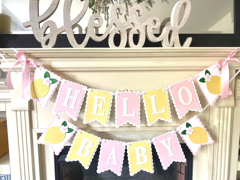 Lemon Birthday Decor, Pink Lemonade Decorations , Hello Baby shower Party image 3