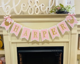 Minnie Mouse Birthday Banner: Pink & Gold, Editable Name
