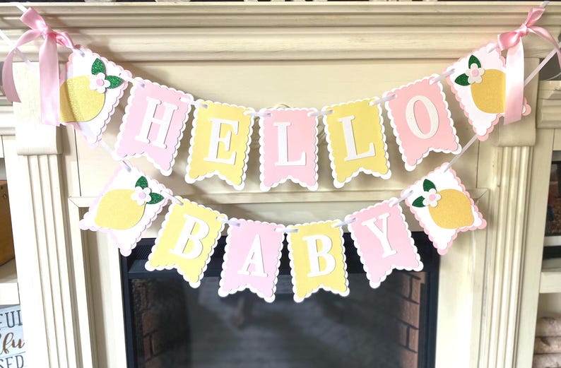 Lemon Birthday Decor, Pink Lemonade Decorations , Hello Baby shower Party image 10