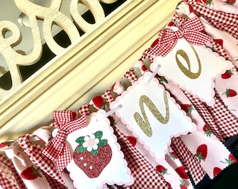 Strawberry First Birthday High Chair Banner:  Berry sweet  Party Decor