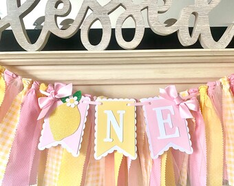 Lemonade First Birthday High chair Banner, Lemon Party  Decor , Girl 1st Birthday
