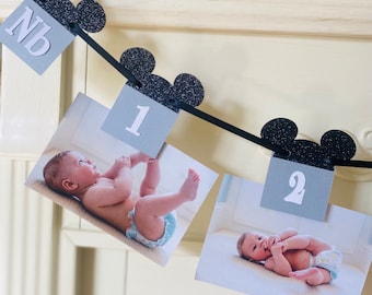 Mickey Mouse 1st Birthday Photo Banner: Sparkle Party Decoration