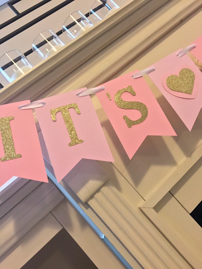 Pink and Gold Baby Shower, gender reveal Banner, Baby Shower decorations, Its A Girl Banner Bild 10