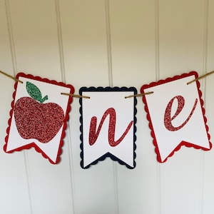 Apple First Birthday High Chair Banner: Red Glitter ONE Decoration