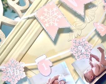 Winter Onederland Pink and Silver Birthday Decorations, Snowflake Party Decor
