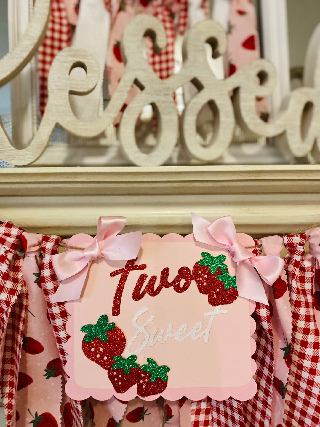 LOONELO Strawberry First Birthday High Chair Banner | Berry One Photo Backdrop Decorations