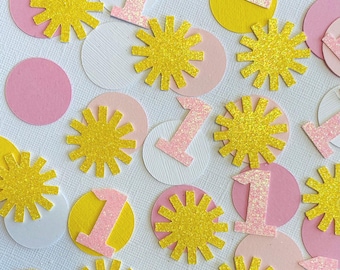 Sunshine First Birthday Confetti: Sun Yellow & Pink Party Decor