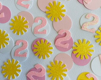 Sunshine Birthday Confetti: Pink & Yellow Sun Party Decor , You Are My Sunshine Decorations