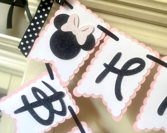 Minnie Mouse Party Decorations : Girl First Birthday , Oh Two dles Party banner