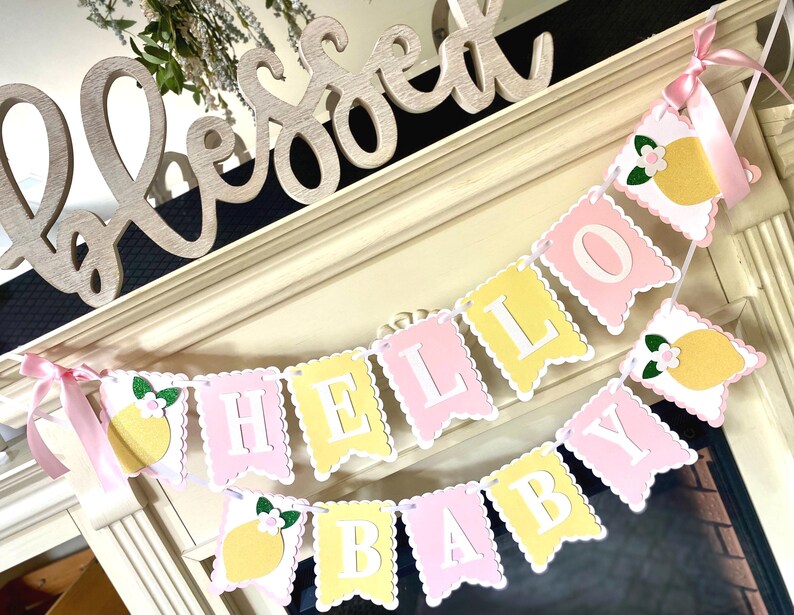 Lemon Birthday Decor, Pink Lemonade Decorations , Hello Baby shower Party image 8