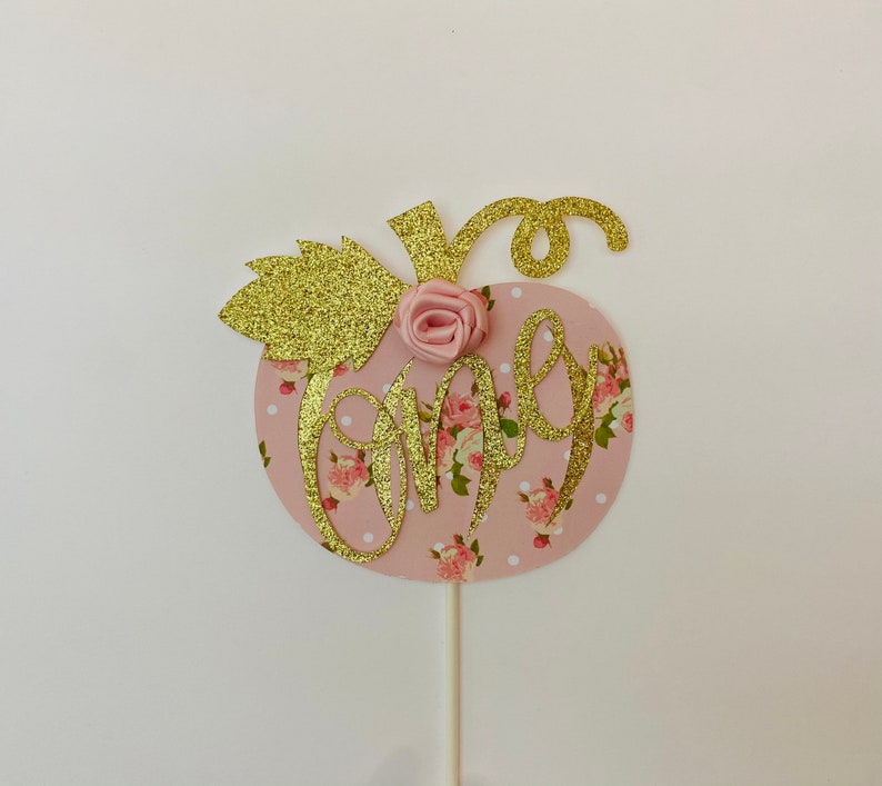 Pumpkin Theme Birthday Pumpkin Birthday Our Little Pumpkin Cake Topper Glitter Cake Topper Pink and Gold Cake Topper