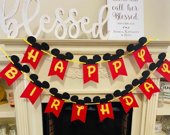 Mickey Mouse Birthday Banner: Red & Black Party Decorations