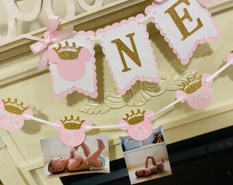 Minnie Mouse  Birthday Decorations, Minnie Mouse High Chair Banner, Monthly Photo Banner,  Girl First Birthday, Minnie Mouse 1st Birthday