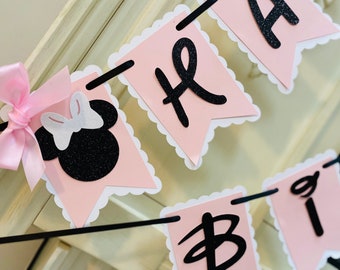 Oh Twodles Minnie Mouse Birthday Banner: Pink & Black Party Decor