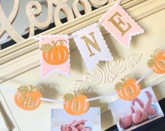 Little Pumpkin Birthday Banner: Fall Photo Prop, Orange Gold NB-12 Months