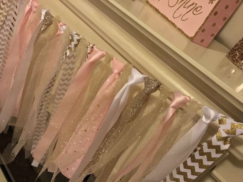 Pink and Gold First Birthday Ribbon Garlandhigh Chair Etsy