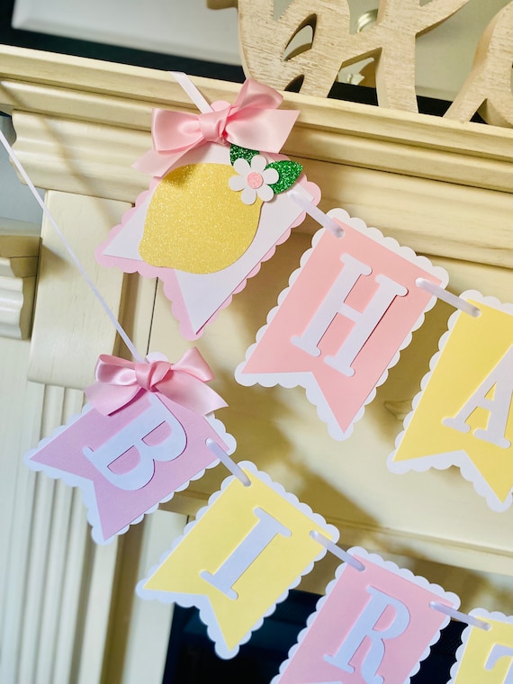 Pink Lemonade Banner:  Lemon Party Decorations, Girls 1st Birthday