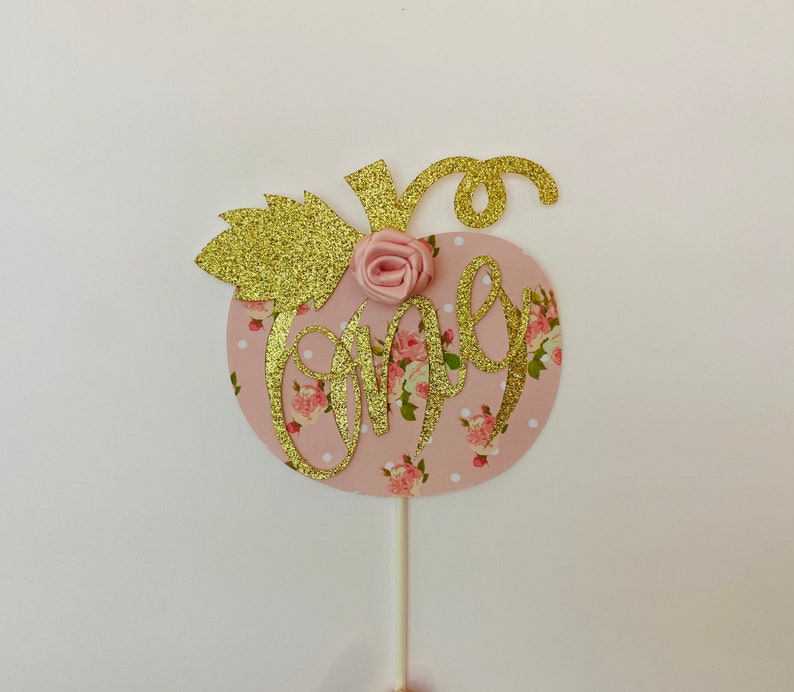 Pumpkin Theme Birthday Pumpkin Birthday Our Little Pumpkin Cake Topper Glitter Cake Topper Pink and Gold Cake Topper